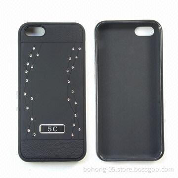 Phone Cover for iPhone 5C, PC and TPU Materials, with Sparkling Wavy Decorations